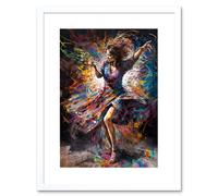 Artery8 Wall Art Print Woman Dancing to Dynamic Music Rhythm Artwork Framed 9X7 Inch in White | Size: W7" x H9" Artery8 White W7" x H9"