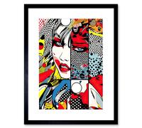 Artery8 Wall Art Print Woman Face Comic Book Action Strip Patterns Super Villain Antihero Assassin Halftone Artwork Framed 9X7 Inch | Size: W7" x H9" Artery8 Black W7" x H9"