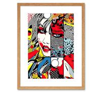 Artery8 Wall Art Print Woman Face Comic Book Action Strip Patterns Super Villain Antihero Assassin Halftone Artwork Framed 9X7 Inch | Size: W7" x H9" Artery8 Beige W7" x H9"