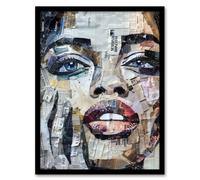 Artery8 Woman Face Newspaper Collage Portrait For Living Room Artwork Framed Wall Art Print A4