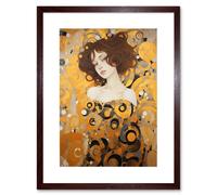 Artery8 Wall Art Print Woman Portrait Gustav Klimt Style Oil Painting Gold Brown Artist Muse Art Nouveau Artwork Framed 9X7 Inch | Size: W7" x H9" Artery8 Brown W7" x H9"