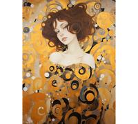 Artery8 Wall Art Print Woman Portrait Gustav Klimt Style Oil Painting Gold Brown Artist Muse Art Nouveau Artwork Poster in Yellow | Size: W18" x H24" Artery8 Yellow W18" x H24"