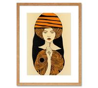 Artery8 Wall Art Print Woman Portrait Retro Mid Century Modern Art Nouveau Artwork Framed 9X7 Inch in Beige | Size: W7" x H9" Artery8 Beige W7" x H9"