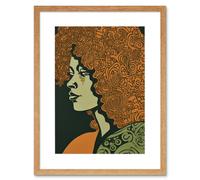 Artery8 Wall Art Print Woman Portrait with Pattern Afro Hair Artwork Framed 9X7 Inch in Beige | Size: W7" x H9" Artery8 Beige W7" x H9"