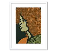 Artery8 Wall Art Print Woman Portrait with Pattern Afro Hair Artwork Framed 9X7 Inch in White | Size: W7" x H9" Artery8 White W7" x H9"