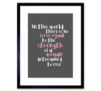 Artery8 Wall Art Print Woman Strength Determined Pink Framed in Black | Size: W7" x H9" Artery8 Black W7" x H9"
