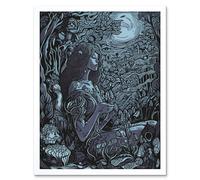 Artery8 Wall Art Print Woman Waiting in a Moonlit Forest Art Framed in White | Size: W12" x H16" Artery8 White W12" x H16"