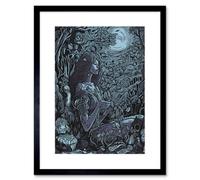 Artery8 Wall Art Print Woman Waiting In A Moonlit Forest Artwork Framed 9X7 Inch
