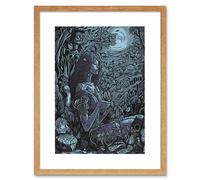 Artery8 Wall Art Print Woman Waiting in a Moonlit Forest Artwork Framed 9X7 Inch in Beige | Size: W7" x H9" Artery8 Beige W7" x H9"