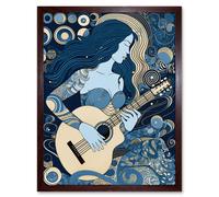 Artery8 Wall Art Print Woman with Sleeve Tattoo Playing Guitar Music Art Framed in Brown | Size: W12" x H16" Artery8 Brown W12" x H16"