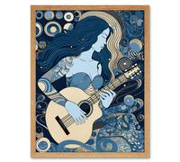 Artery8 Wall Art Print Woman with Sleeve Tattoo Playing Guitar Music Art Framed in Light Oak | Size: W12" x H16" Artery8 Light Oak W12" x H16"