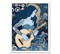 Artery8 Wall Art Print Woman with Sleeve Tattoo Playing Guitar Music Art Framed in White | Size: W12" x H16" Artery8 White W12" x H16"