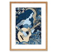Artery8 Wall Art Print Woman with Sleeve Tattoo Playing Guitar Music Artwork Framed 9X7 Inch in Beige | Size: W7" x H9" Artery8 Beige W7" x H9"