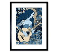 Artery8 Wall Art Print Woman with Sleeve Tattoo Playing Guitar Music Artwork Framed 9X7 Inch in Black | Size: W7" x H9" Artery8 Black W7" x H9"