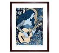 Artery8 Wall Art Print Woman with Sleeve Tattoo Playing Guitar Music Artwork Framed 9X7 Inch in Brown | Size: W7" x H9" Artery8 Brown W7" x H9"