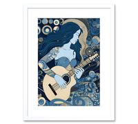 Artery8 Wall Art Print Woman with Sleeve Tattoo Playing Guitar Music Artwork Framed 9X7 Inch in White | Size: W7" x H9" Artery8 White W7" x H9"
