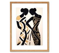Artery8 Wall Art Print Women Dancing Abstract Pattern Dress Beige Black Silhouettes Body Line Artwork Framed 9X7 Inch | Size: W7" x H9" Artery8 Beige W7" x H9"