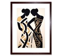 Artery8 Wall Art Print Women Dancing Abstract Pattern Dress Beige Black Silhouettes Body Line Artwork Framed 9X7 Inch in Brown | Size: W7" x H9" Artery8 Brown W7" x H9"