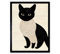 Artery8 Wall Art Print Woodblock Cute Black & White Cat Japanese Ukiyo-e Art Framed | Size: W12" x H16" Artery8 Black W12" x H16"
