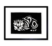 Artery8 Wall Art Print Woodcut Cat Julie De Graag Art Framed 9x7 inch in Black | Size: W7" x H9" Artery8 Black W7" x H9"