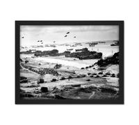 Artery8 Wall Art Print WWII War US Landing Ships Omaha Beach D-Day 1944 Photo Large Framed Wall Décor Art in White | Size: W18" x H24" Artery8 White W18" x H24"
