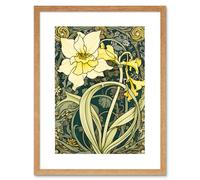 Artery8 Wall Art Print Yellow Daffodil Flower Watercolour Art Nouveau Artwork Framed 9X7 Inch in Beige | Size: W7" x H9" Artery8 Beige W7" x H9"