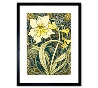 Artery8 Wall Art Print Yellow Daffodil Flower Watercolour Art Nouveau Artwork Framed 9X7 Inch in Black | Size: W7" x H9" Artery8 Black W7" x H9"