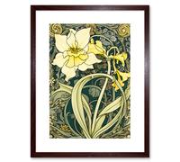 Artery8 Wall Art Print Yellow Daffodil Flower Watercolour Art Nouveau Artwork Framed 9X7 Inch in Brown | Size: W7" x H9" Artery8 Brown W7" x H9"