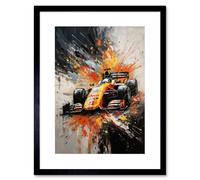 Artery8 Wall Art Print Yellow Race Car Racing Scene Modern Spatter Artwork Framed 9X7 Inch