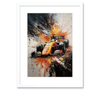 Artery8 Wall Art Print Yellow Race Car Racing Scene Modern Spatter Artwork Framed 9X7 Inch in White | Size: W7" x H9" Artery8 White W7" x H9"