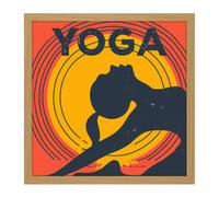Artery8 Wall Art Print Yoga Pose Yogi Yellow Orange Silhouette Retro Style Wellness Relaxation Gym Studio Square Framed Picture 16X16 Inch Artery8 Light Oak W16" x H16"