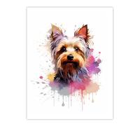 Wall Art Print Yorkshire Terrier Lovers Gift Watercolour Pet Portrait Painting Artwork Poster Artery8 Multi W24 inch x H32 inch