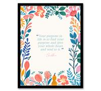 Wall Art Print Your Purpose in Life Buddhist Mindfulness Quote Floral Framed Artery8 Multi A4