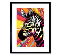 Artery8 Wall Art Print Zebra Portrait Vibrant Colourful Stripes Bright Bold Psychedelic Rainbow Artwork Framed 9X7 Inch in Black | Size: W7" x H9" Artery8 Black W7" x H9"