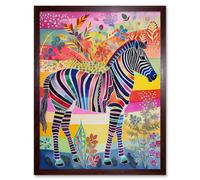 Artery8 Wall Art Print Zebra Rainbow Floral Abstract Folk Art Framed in Brown | Size: W12" x H16" Artery8 Brown W12" x H16"