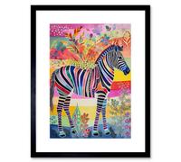 Artery8 Wall Art Print Zebra Rainbow Floral Abstract Folk Artwork Framed 9X7 Inch