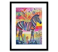 Artery8 Wall Art Print Zebra Rainbow Floral Abstract Folk Artwork Framed 9X7 Inch in Black | Size: W7" x H9" Artery8 Black W7" x H9"