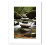 Artery8 Wall Art Print Zen Massage Stone Photograph Waterfall River Nature Beauty Salon Therapy Room Artwork Framed 9X7 Inch | Size: W7" x H9" Artery8 White W7" x H9"