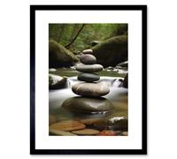 Artery8 Wall Art Print Zen Massage Stone Photograph Waterfall River Nature Beauty Salon Therapy Room Artwork Framed 9X7 Inch | Size: W7" x H9" Artery8 Black W7" x H9"