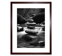 Artery8 Wall Art Print Zen Stacking Stones in River Black & White Photo Artwork Framed 9X7 Inch in Brown | Size: W7" x H9" Artery8 Brown W7" x H9"