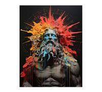 Artery8 Zeus God of Thunder Greek Mythology Conceptual Artwork Orange Pink Blue on Black Olympus God Crown Halo Mixed Media Extra Large XL Wall Art Poster Print