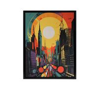 Artery8 Wall Street New York Cityscape Sunrise Framed Canvas Wall Art Print | Size: W24" x H32" Artery8 Multicolor W24" x H32"
