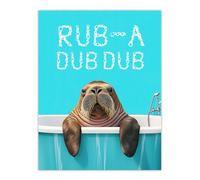 Artery8 Walrus in Bathtub Bath Time Rub A Dub Funny Bathroom Toilet Extra Large XL Wall Art Poster Print