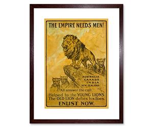 Artery8 War Advert British Empire Enlist Recruit Lions Poster Artwork Framed Wall Art Print 12X16 Inch