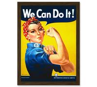Artery8 War Advert Rosie Riveter WW2 We Can Do It Women USA Artwork Framed Wall Art Print A4 in Brown Artery8 Brown