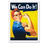 Artery8 War Advert Rosie Riveter WW2 We Can Do It Women USA Artwork Framed Wall Art Print A4 in White Artery8 White