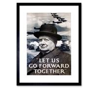 Artery8 War Churchill Winston Military Victory Britain WW2 Framed Art Print in Grey | Size: W12" x H16" Artery8 Grey W12" x H16"