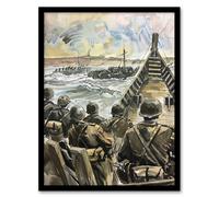 War Military Normandy Landing D Day Watercolour Framed Wall Art Artery8 Brown A4