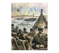 War Military Normandy Landing D Day Watercolour Wall Art Print Artery8 Brown W24 inch x H32 inch