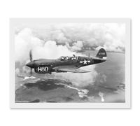 War Military Vintage US Airforce Fighter Plane Black White P-40 Artwork Framed Wall Art Print A4 Artery8 White One Size
